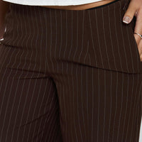 Khane Low Rise Wide Leg Pant Brown Pinstripe