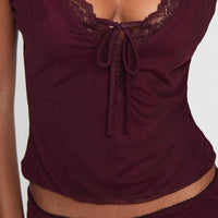 Reiko Lace Trim Tie Front Maxi Set Burgundy