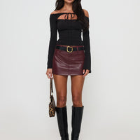 Magee Faux Leather Mini Skirt Burgundy