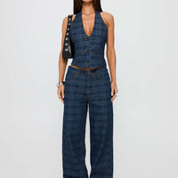 Top Model Low Rise Straight Leg Jeans Indigo Plaid