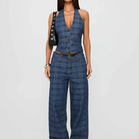Renewal Halter Top Indigo Plaid