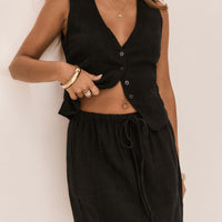Ginger Linen Blend Vest Black