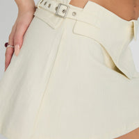 Supersonic Belted Denim Mini Skirt Ivory