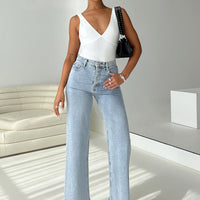 Fawcett High Rise Straight Leg Jeans Light Blue Wash Petite
