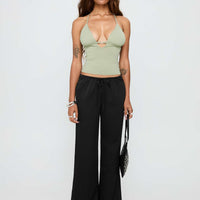Vanille Tie Waist Satin Pants Black