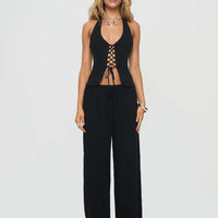 Clouded Linen Blend Vest Top Black