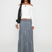 Rockwell Tiered Midi Skirt Navy Check