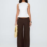 Khane Low Rise Wide Leg Pant Brown Pinstripe