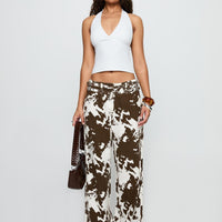 Baccarat Mid Rise Wide Leg Belted Pant Cow Print