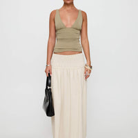 Small Towns Shirred Midi Skirt Beige
