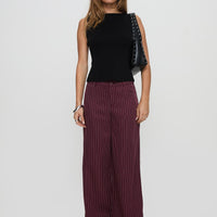 Lorenne Mid Rise Pant Burgundy Pinstripe