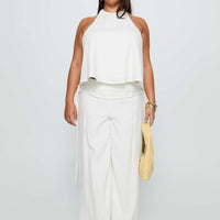 Silver Moon Linen Blend Tie Pants White Curve