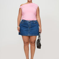Nickei Denim Mini Skirt Mid Wash Curve