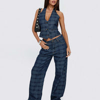 Top Model Low Rise Straight Leg Jeans Indigo Plaid