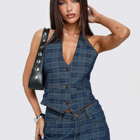 Renewal Halter Top Indigo Plaid
