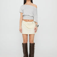 Supersonic Belted Denim Mini Skirt Ivory