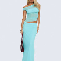 Aristocrat One Shoulder Mesh Set Blue