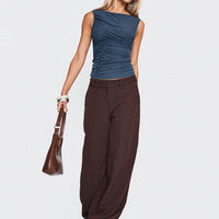 Lustre Wide Leg Pant Brown Pinstripe