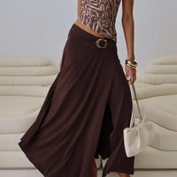 Nola Hardware Slit Maxi Skirt Brown