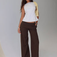 Khane Low Rise Wide Leg Pant Brown Pinstripe