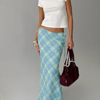 Seafarer Tie Side Maxi Skirt Blue Check