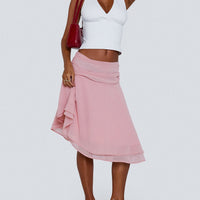 Evanescence Asymmetrical Midi Skirt Pastel Pink