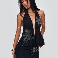 Quotation Diamante Mini Skirt Black