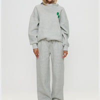 Princess Polly Wide Leg Track Pant Bubble Text Grey Marle / Green