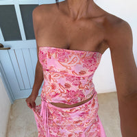 Tipsy Midi Skirt Pink Paisley