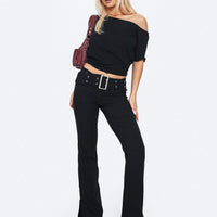 Kortnee Eyelet Detail Flare Leg Pants Black