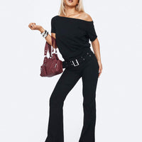 Kortnee Eyelet Detail Flare Leg Pants Black