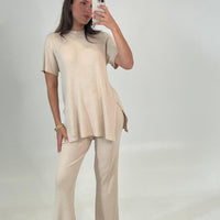 Leighton Ribbed Pant Almond