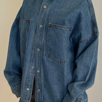 Unisex Drop Shoulder Denim Shirt Blue