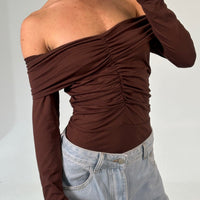 Harlow Off The Shoulder Bodysuit Chocolate