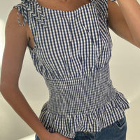 Harrison Gingham Top Blue