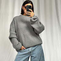 Unisex Drop Sleeve Heavy Knit Light Grey