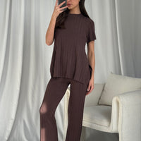 Leighton Ribbed Pant Chocolate