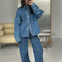 Unisex Drop Shoulder Denim Shirt Blue