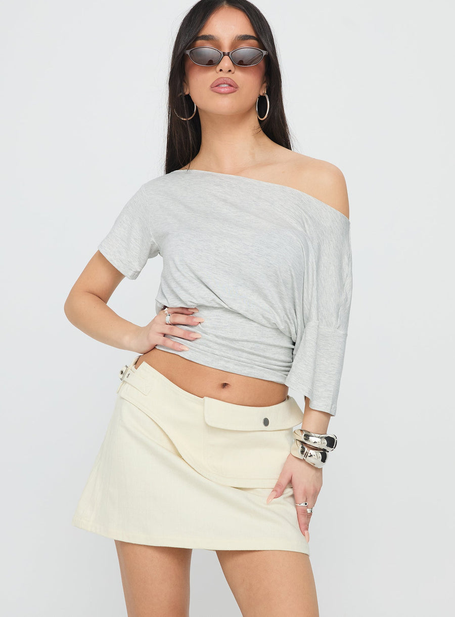 Supersonic Belted Denim Mini Skirt Ivory