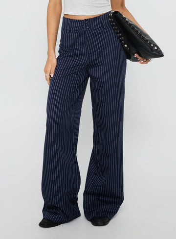 Lorenne Mid Rise Pant Navy Pinstripe