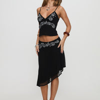 Pappilion Asymmetrical Midi Skirt Black