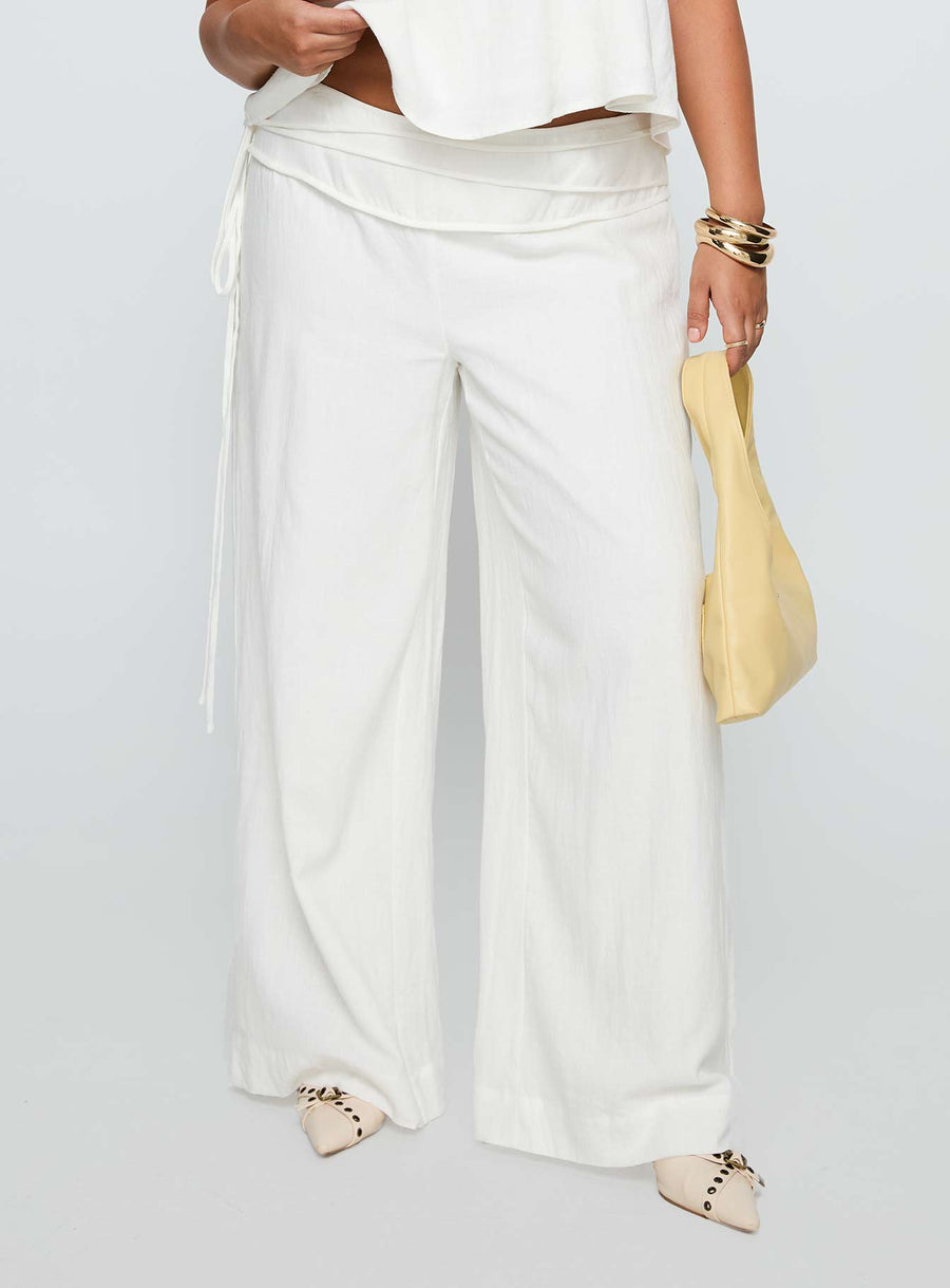 Silver Moon Linen Blend Tie Pants White Curve