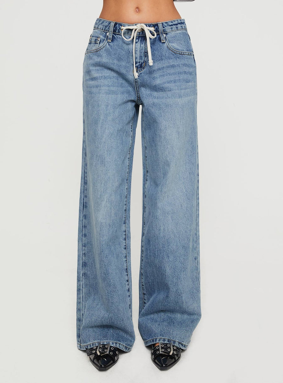 Mellowed Out Low Rise Straight Leg Jeans Mid Blue