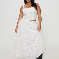 Cherry On Top Maxi Skirt White Floral Curve