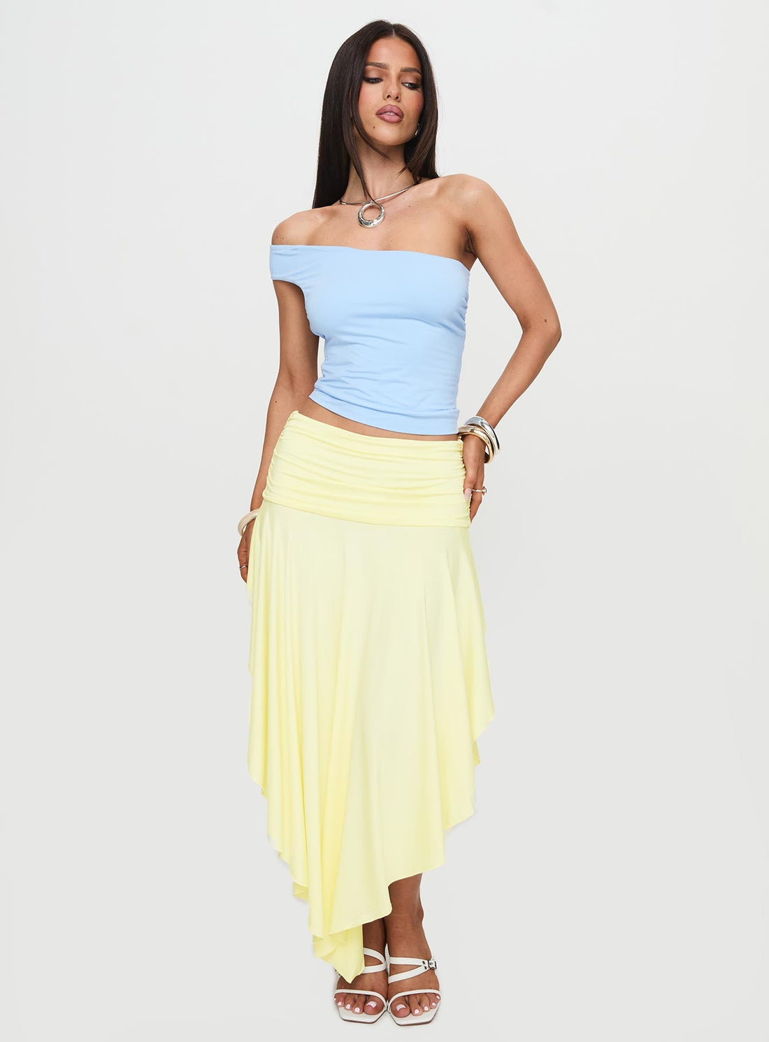 Symphonia Asymmetrical Midi Skirt Butter Yellow