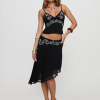 Pappilion Asymmetrical Midi Skirt Black