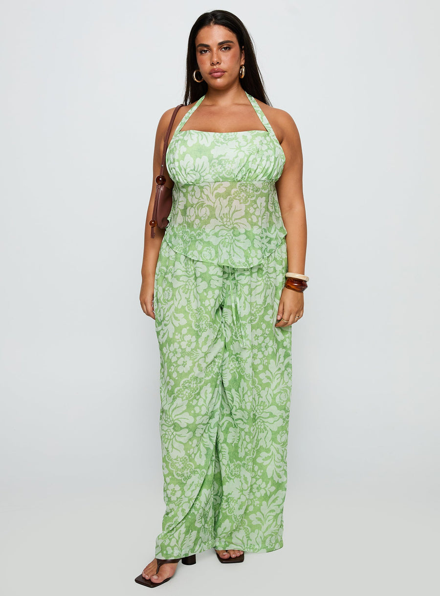 Finesse Pants Green Floral Curve