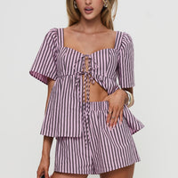 Two Young Hearts Tie Up Set Pink / Brown Stripe