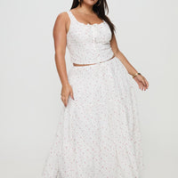 Cherry On Top Maxi Skirt White Floral Curve