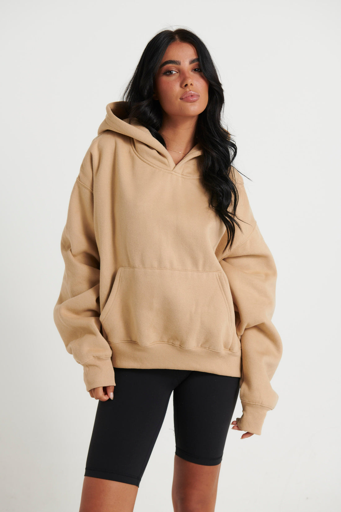Unisex Roman Cropped Drop Hoodie Stone